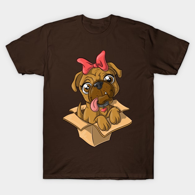 Cute Dog in a Box, Pug Puppy T-Shirt by GCS Designs